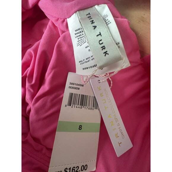 TRINA TURK JOPLIN JACQUARD PLUNGE ONE PIECE SWIMSUIT, HOT PINK,NWT $162 SIZE 8 - Picture 3 of 4